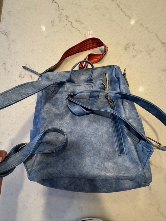 Dusty Blue heritage Vegan Leather Backpack with guitar  Colorful Strap main image 5